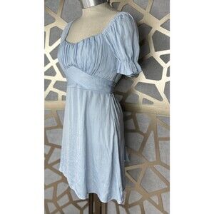 Francesca’s Boutique Mi Ami Satin Puff Sleeve Tie Short Dress sz Xs Blue